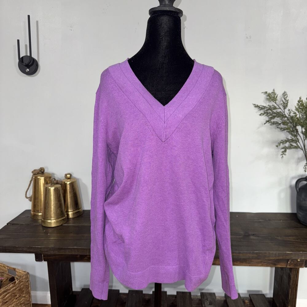 J Jill Layered Knit Sweater Long Sleeve V Neck Modest Sz M Comfortable Purple